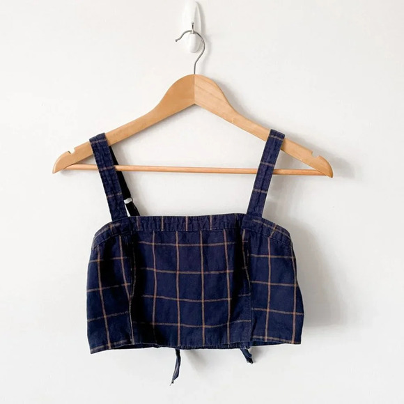 Abercrombie & Fitch Linen Blend Plaid Set Tie Back Crop Top Wide Leg Crop Pant S - Picture 2 of 11